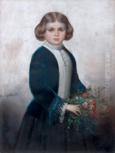 Portrait De Jeune Fille Au Bouquet De Fleurs