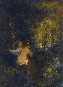 < Couple De Personnage Dans Un Sous-bois >. by Adolphe Joseph Thomas Monticelli
