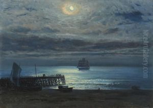 Ship On A Moonlit Sea - Yarmouth Jetty