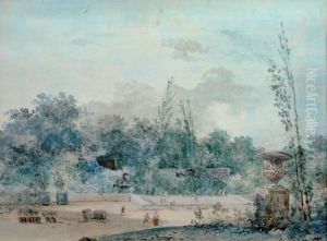 Une Paire De Vues Animees D'un Parc by Louis-Gabriel Moreau the Elder