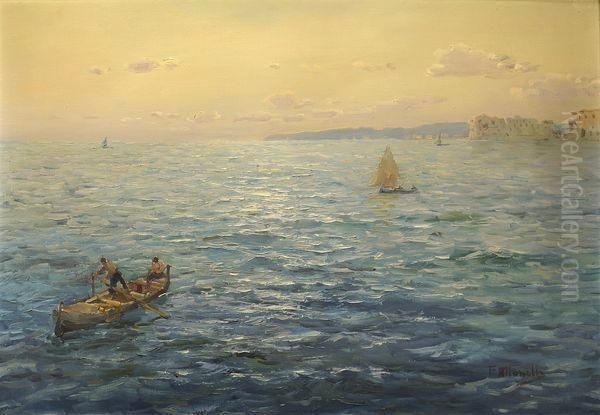 Barque Et Voilier Dans La Baie De Naples - view 1