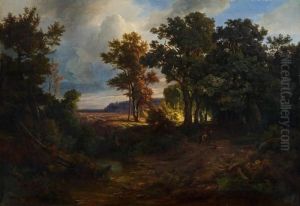 Landschaft Mit Waldweg Und Reiter
