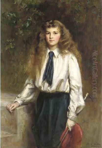 Portrait of Molly, daughter of the late Sir Arthur Pease, Bt., in a riding habit, holding a riding crop - view 1