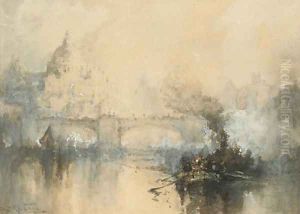 A murky day on the Thames, near Blackfriars by Frank Wasley