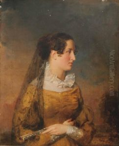 Portrait Of A Lady With A Mantilla And A Fan by John Hamilton Mortimer