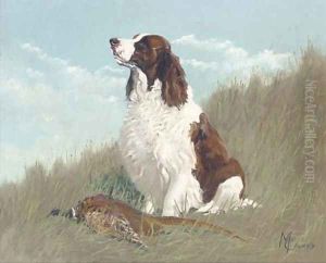 A gundog with a partridge by Alfred Wheeler