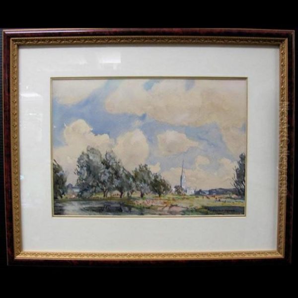 Distant Cathedral With Cattle Grazing - view 1