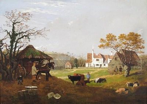 Farm Scene With A Railway Under Construction Beyond - view 1