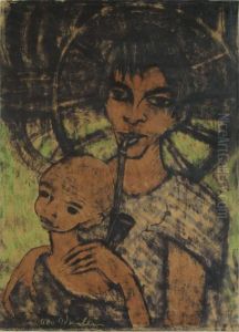 Zigeunermadonna - Zigeunerin Mit Kind Vor Wagenrad