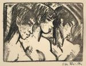 Drei Madchen Im Profil by Otto Mueller