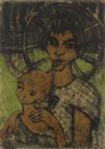 Zigeunermadonna (zigeunerin Mit Kind Vorm Wagenrad) by Otto Mueller