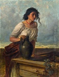 Junge Zigeunerin Am Brunnen by Leopold Carl Muller