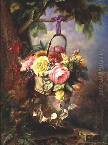 Basket of Roses with fuschia - view 1