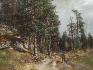 Skogslandskap Med Jeger Og Hund 1891 Skogslandskap Med Jeger Og Hund 1891