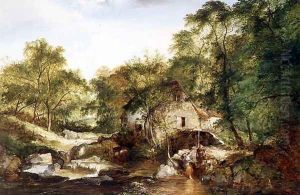 A Wooded river landscape by Edward Charles Williams