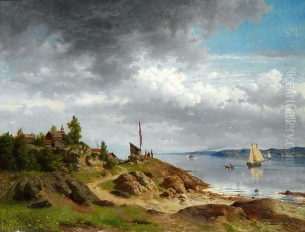 Norsk Kystlandskap Med Folkeliv 1857 1857 - view 1