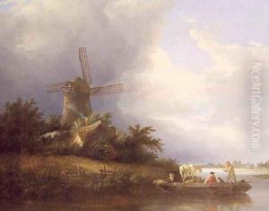 Landscape with Figures in a Boat by Edward Charles Williams