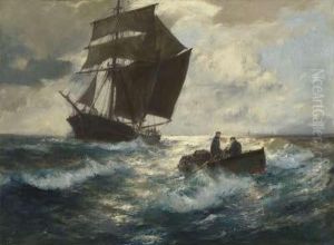 Ruderer Vor Einem Segelschiff by Franz Muller-Gossen