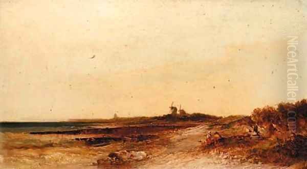 A shepherd with his flock on a moor - view 1
