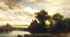 Children Fishing By A Mill by Edward Charles Williams