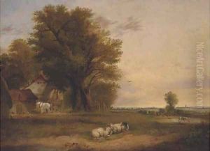 Sheep and cattle in a summer landscape