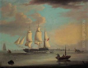 A clipper leaving London, with a view of Greenwich beyond by George Webster