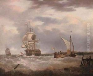 A Dutch emigrant ship dropping the pilot and leaving her homeland astern by George Webster