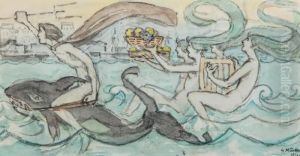 Neptun Ridende Pa Delfin Med Nereider Neptun Ridende Pa Delfin Med Nereider