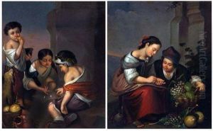 Young Boys Playing Dice And Young Fruit Seller by Bartolome Esteban Murillo