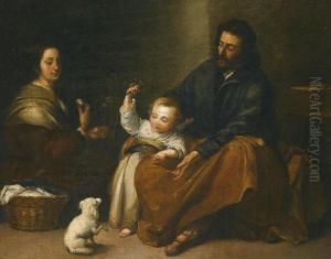 The Holy Family In An Interior by Bartolome Esteban Murillo