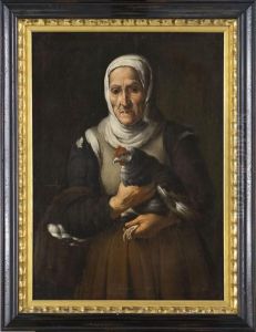 Vecchia Contadina Con Gallina E Cesta Di Uova