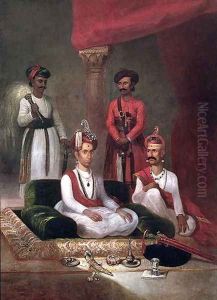 Madhu Rao Narayan, the Maratha Peshwa with Nana Fadnavis and attendants, Poona, 1792