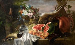 Still Life With A Watermelon, Apricots, Grapes, Flowers And A Hare