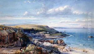 A Mounts Bay Fishing Village (Mousehole) 1860 by George Wolfe