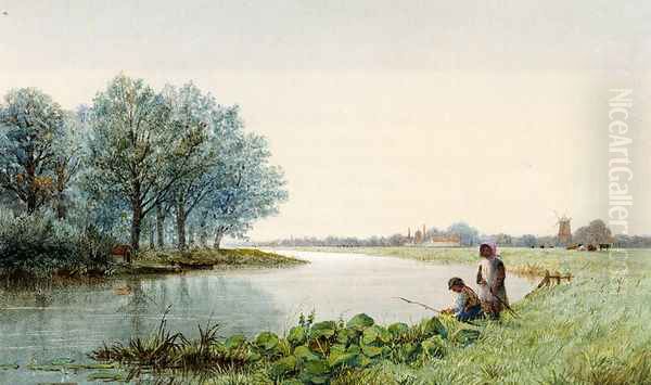 Children Playing By A River, A Village Beyond - view 1
