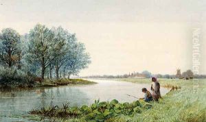 Children Playing By A River, A Village Beyond
