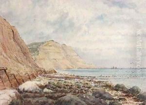 Coastal view with boats on the horizon by George Stanfield Walters
