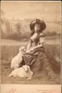 Jeune Femme En Bergere Avec Deux Agneaux Jeune Femme En Bergere Avec Deux Agneaux