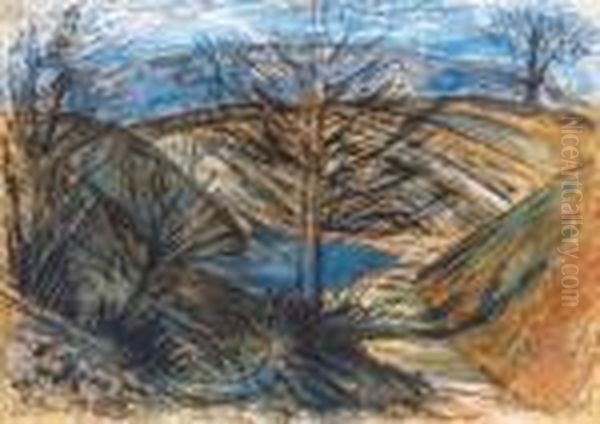 Hilly Landscape With Trees - view 1