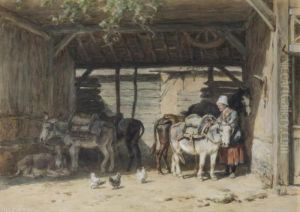 Tending To The Horses by Willem Carel Nakken