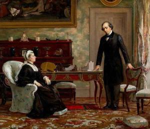 Peace with Honour - Queen Victoria (1819-1901) with Benjamin Disraeli (1804-81) following the signing of the Berlin Treaty in 1878 by Theodore Blake Wirgman