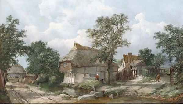 Figures before a cottage, near Hemingstone - view 1