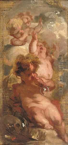 An Allegory of Vanitas Four putti blowing bubbles, a skull - view 1