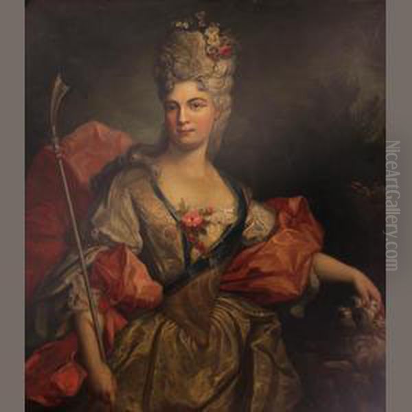A Portrait Of A Lady, Three-quarter Length, Wearing A White Dress And Pink Wrap - view 1