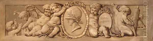 Putti Supporting A Wreathed Medallion Of Minerva, En Grisaille - view 1