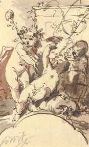 An allegory of Autumn with putti Design for a decoration by Jacob de Wit