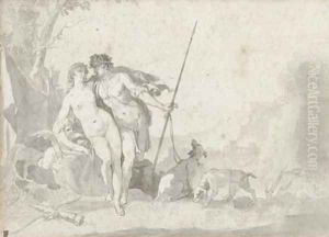 Venus and Adonis with Cupid in an extensive landscape