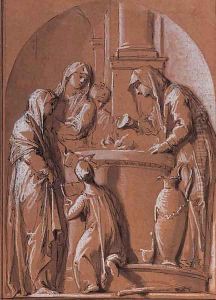 Vestal Virgins sacrificing at an altar by Jacob de Wit