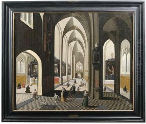 Kircheninterieur Mit Reicher Figurenstaffage