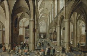 Interior Of A Gothic Cathedral With Figures